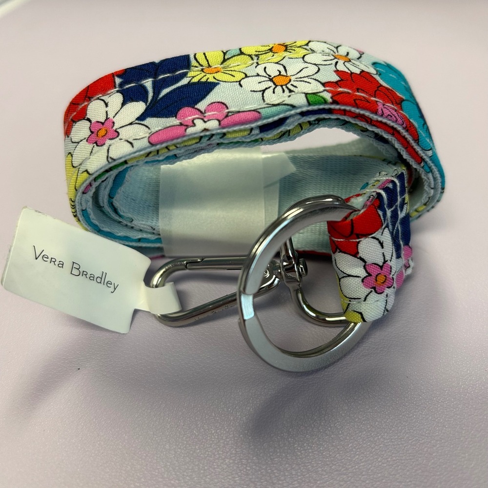 Vera Bradley NEW Wide Lanyard Far Out Floral Multi Color Cotton Keychain office